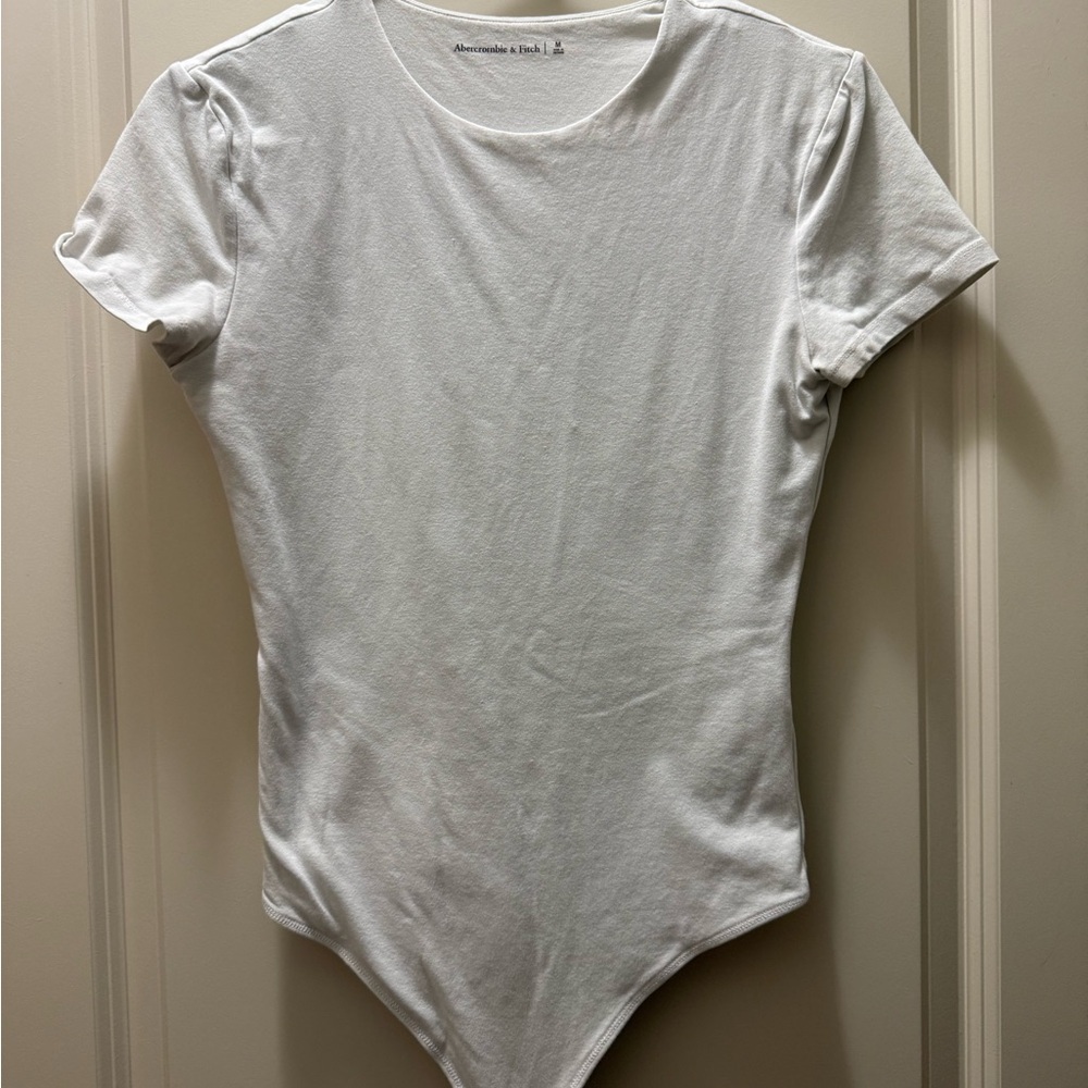 Abercrombie & Fitch White Cotton-Blend Crew Bodysuit – M
